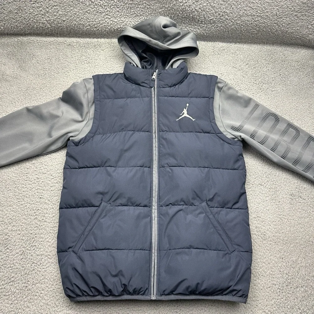 Nike Air Jordan 4370-U2Y Boys XL 13-15 YR Hooded Layered-Look Puffer Vest Jacket